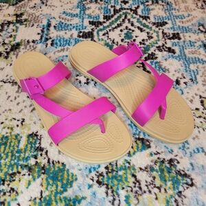 Crocs Tulum Toe Post Comfort Fushia Pink Beach Sandals, Size Womens 7